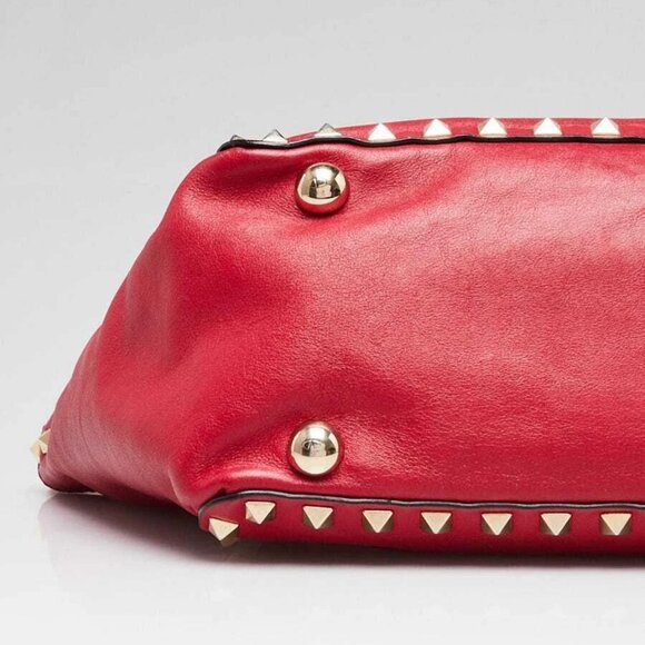 Valentino Red Leather Rockstud Trapeze Small Tote Bag - Picture 10 of 11